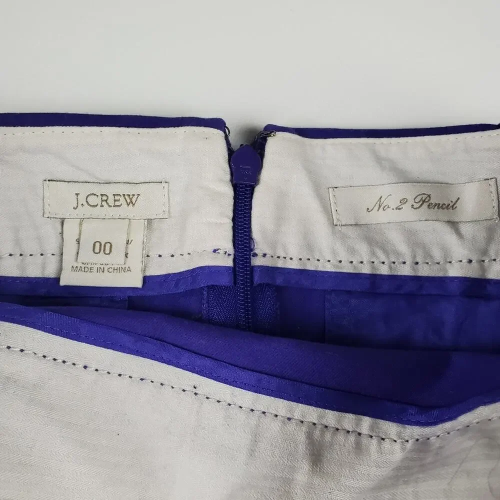 J. Crew No. 2 Stretch Pencil Skirt Sleek Fitted Mini Pleated Zip Purple Size 00 - Picture 3 of 7